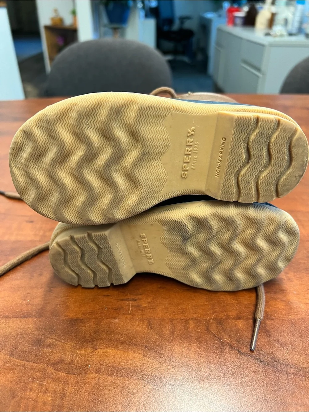 Sperry Kids Navy and Brown Lace-Up Rain Boots Sz 8T